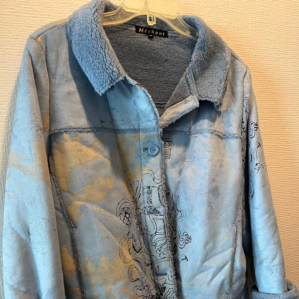 Beautiful and Rare Find-90's Blue Asian Faux Shearling Coat